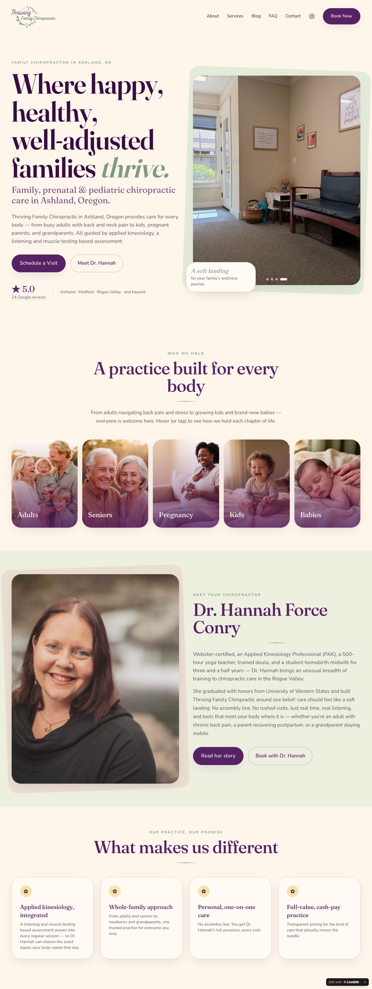 Thriving Family Chiropractic website